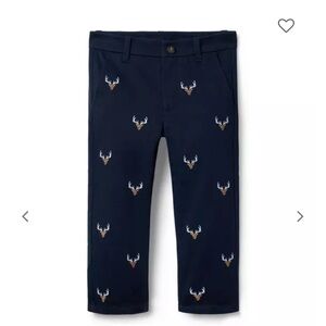 Janie and Jack Navy Deer Embroidered Kids Pants